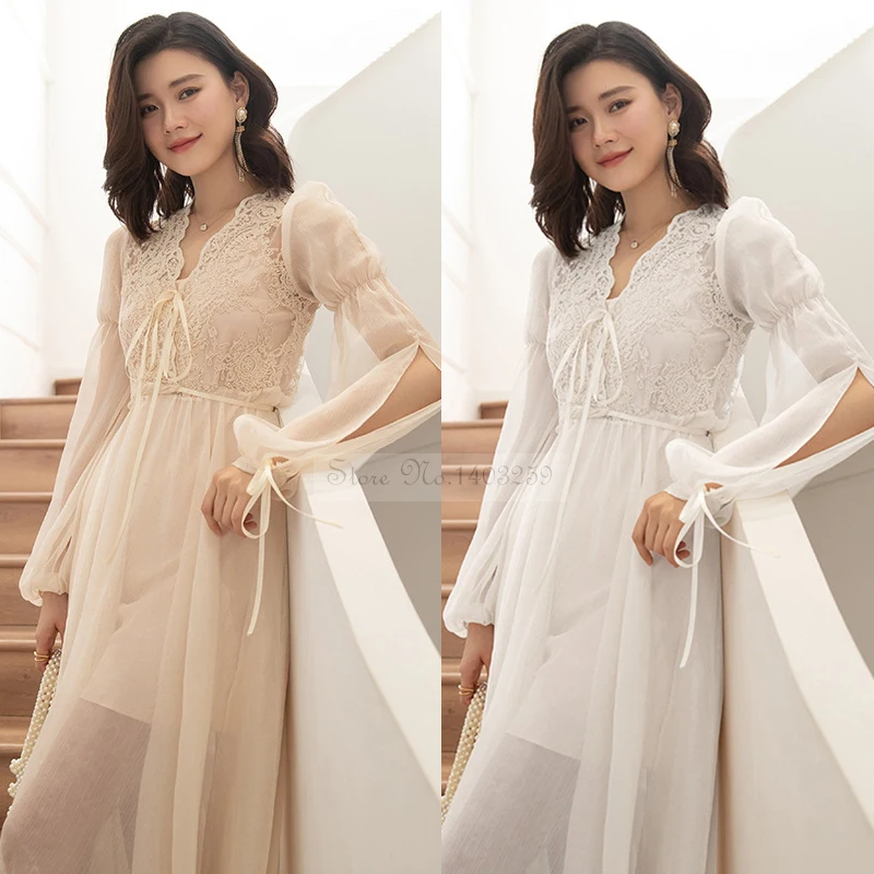 Luxury Trail Bride Wedding Robe Nightgown French Elegant Kimono Bathrobe Gown Sleepwear Women Sexy Lace Perspective Home Dress