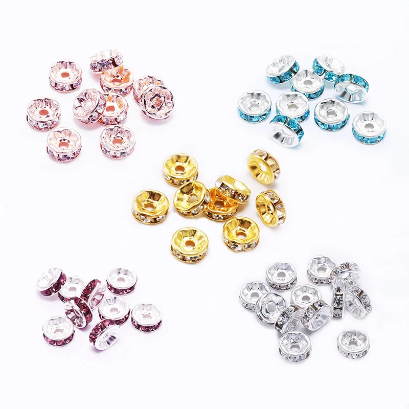 금속 라인석 크리스탈 론델 비즈, 느슨한 스페이서 비즈, DIY 쥬얼리 제작 팔찌 액세서리, 4mm, 6mm, 8mm, 10mm, 50 개/로트