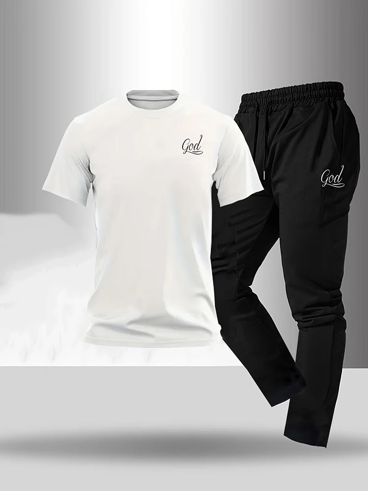 2025 الصيف تي شيرت رجالي بنطلون مجموعة اليومية الشارع الرجال موضة قطعتين مجموعة الرياضة في الهواء الطلق الرجال بناطيل عادية تنفس
