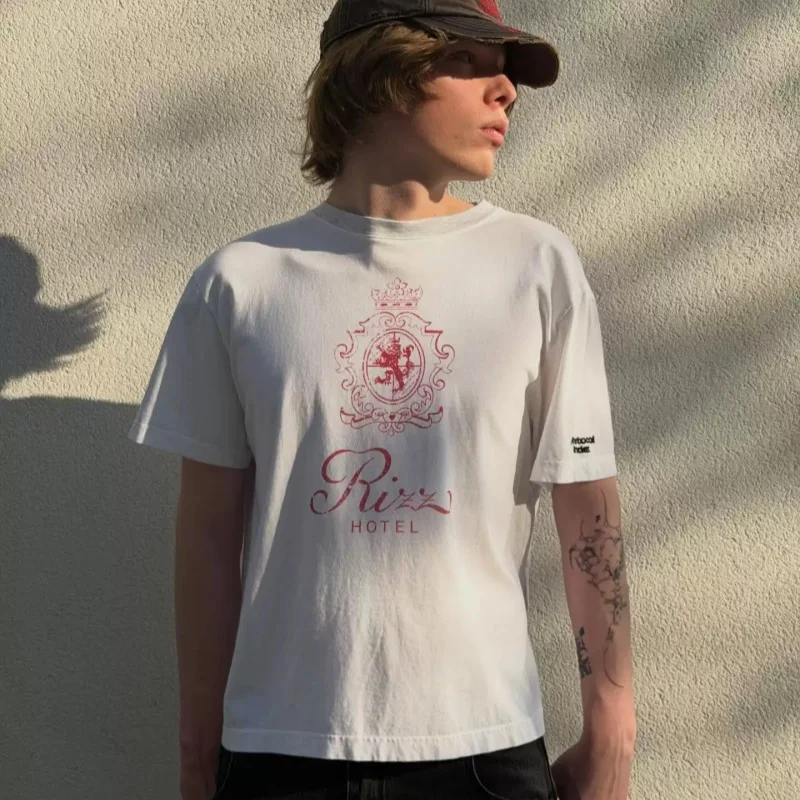 2026 Summer New Style Protocol Index Retro Four Sleeve Splicing Crown Print Couple Short Sleeve T Shirt Skin Friendly Breatha...