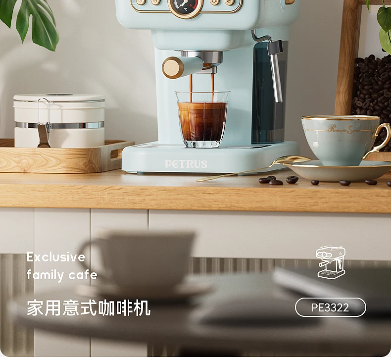220V Petrus Kaffeemaschine PE3322 Vintage-Stil Halbautomatische Espressomaschine Kompakt für Zuhause – Detail 2