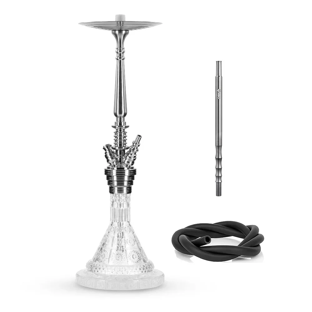Dschinni Aztec Hookah Shisha Set 304 Stainless Steel With Glass Bottle 4 Pipes