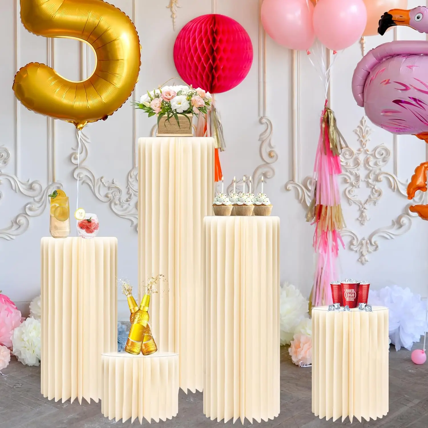 Foldable Wedding Display Frame Flower Stand Paper Dessert Table Cake Stand Birthday Event Party Decoration Baby Shower Props