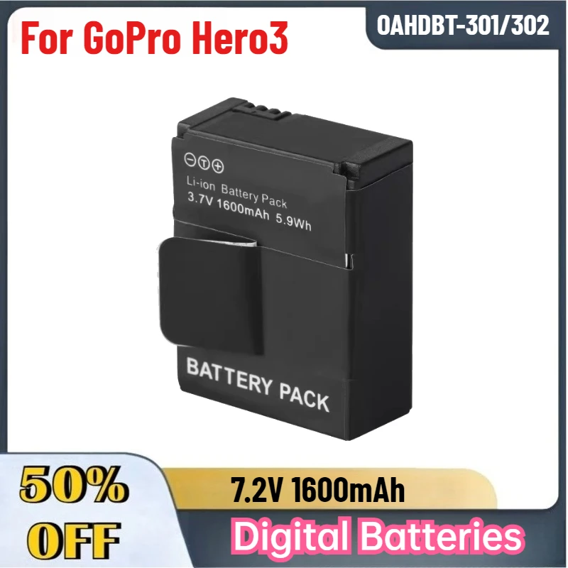 New 7.2V 1600mAh OAHDBT-301 OAHDBT-302 Battery for GoProHero3 Hero3+ Hero 3 Hero 3 Action Camera Accessory Digital Batteries
