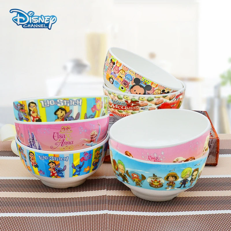 

Disney Stitch Mickey Tableware Rice Bowl Baby Cartoon Frozen Elsa Fruit Salad Soup Bowl Snack Bowl Plate Kids Eating Dinnerware