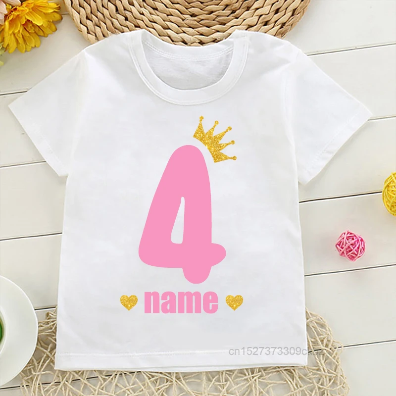 Kids T-Shirt Personalised Birthday Number NAME Crown Boys T Shirt Girl Clothing Birthday Party Shirt Children Tees Baby Clothes