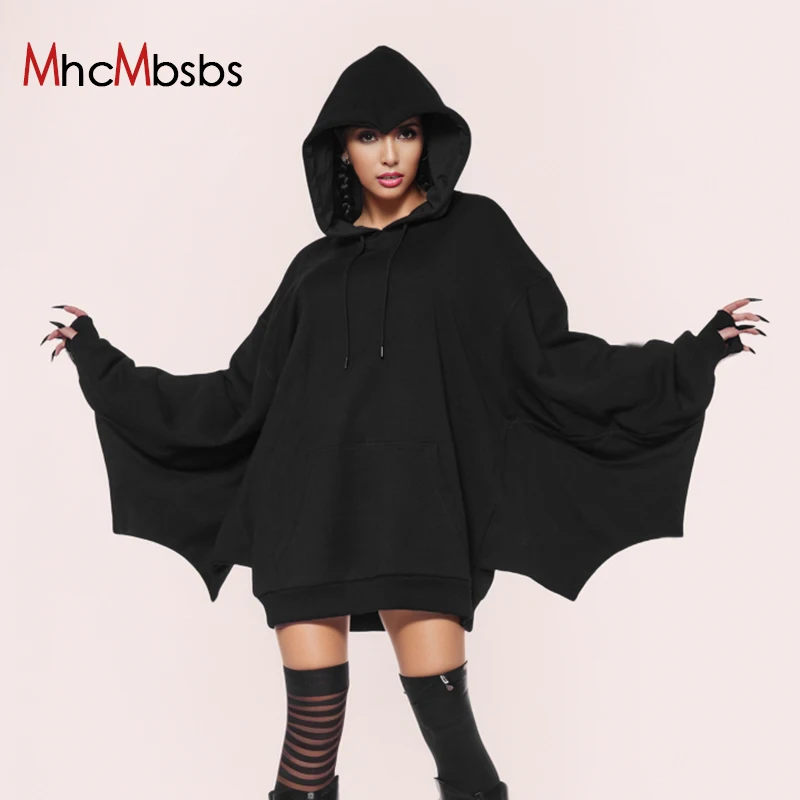 

Sexy Batwing Long Sleeve Hooded Jackets Women Casual Loose Black Coats 2024 Spring Fall Harajuku Fairy Grunge Y2K Clothes