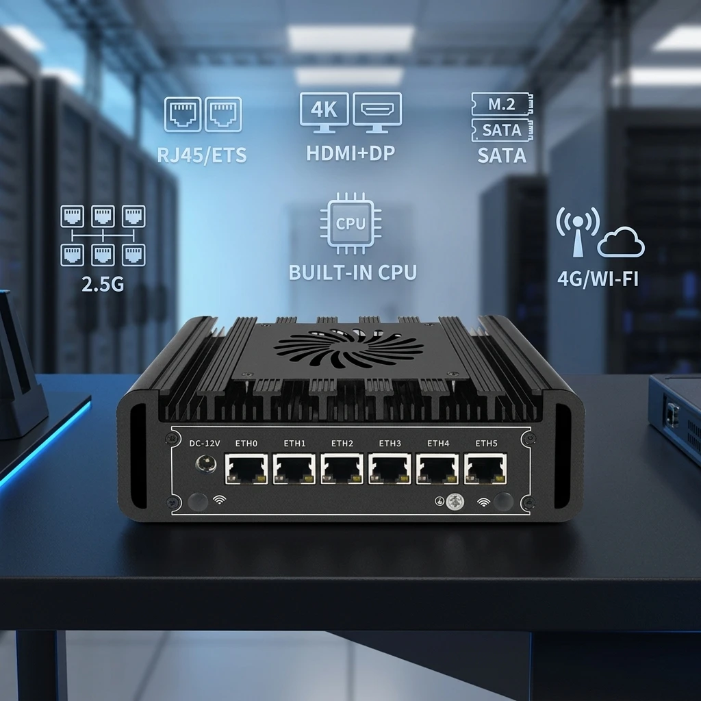 Partaker Fanless Mini PC Intel N100 Celeron J6412 6x 2.5G LAN i226-V Soft Router Firewall 4G SIM Industrial Embedded Computer