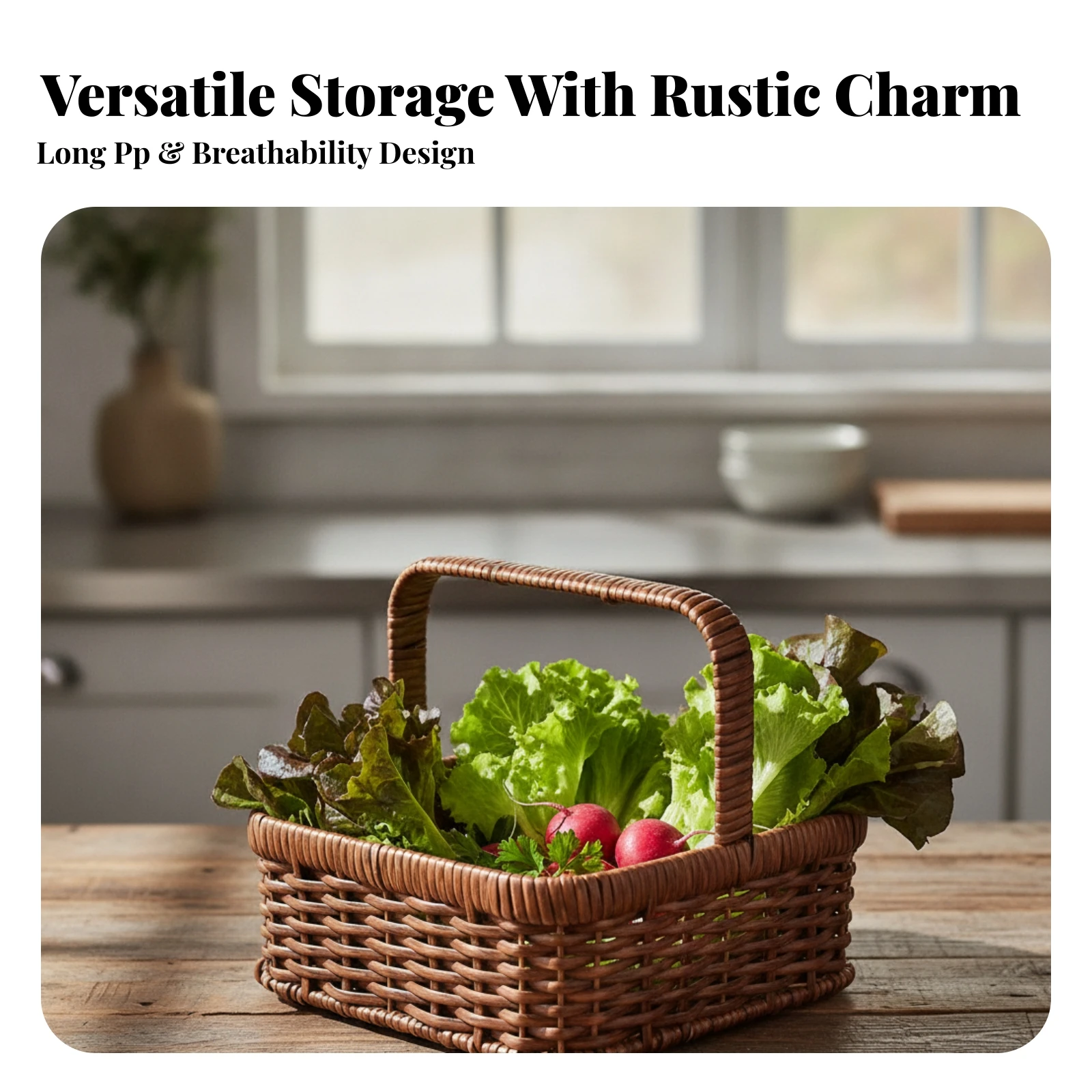 Rectangular Woven Basket with Integrated Handle Sturdy PP Rattan Hand Basket Hand Woven Rattan Bin Lightweight Rustic