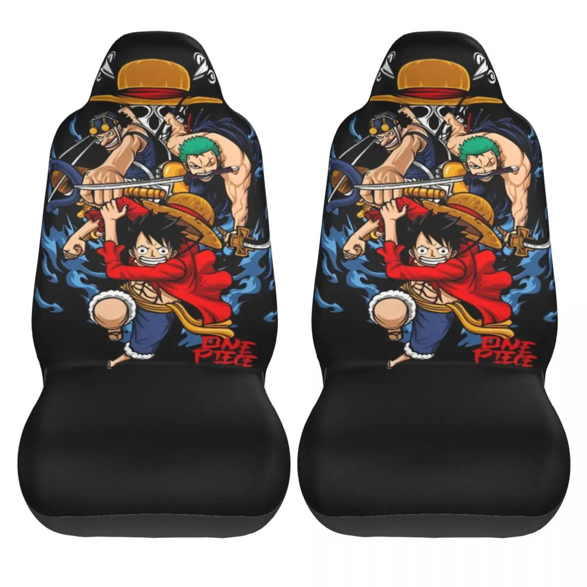 One Piece Anime Manga Universal Car Seat Cover Four Seasons For SUV Luffy Zoro Front Rear Flocking Cloth Cushion Car Styling view 2