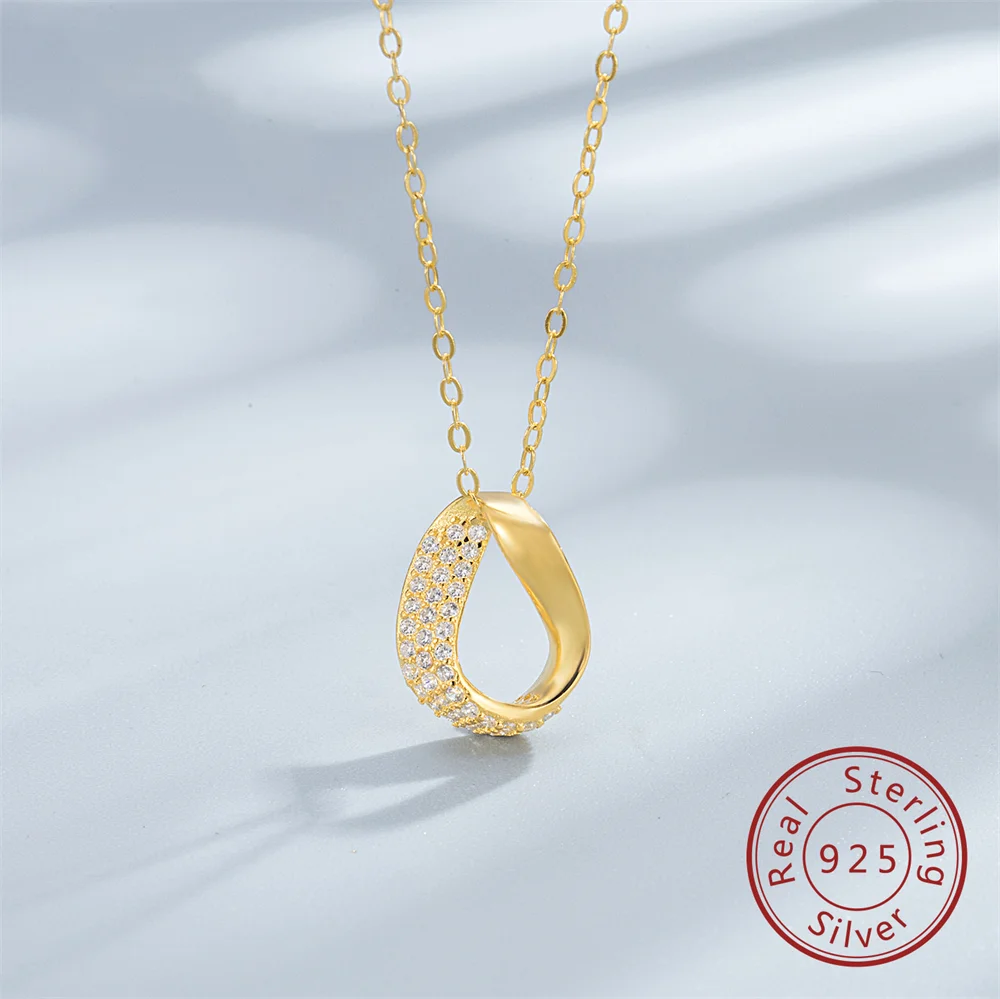 

European-American Niche Necklace, Sterling Silver S925, Mobius Strip Minimalist Micro-Inlaid Diamond Elegant Women