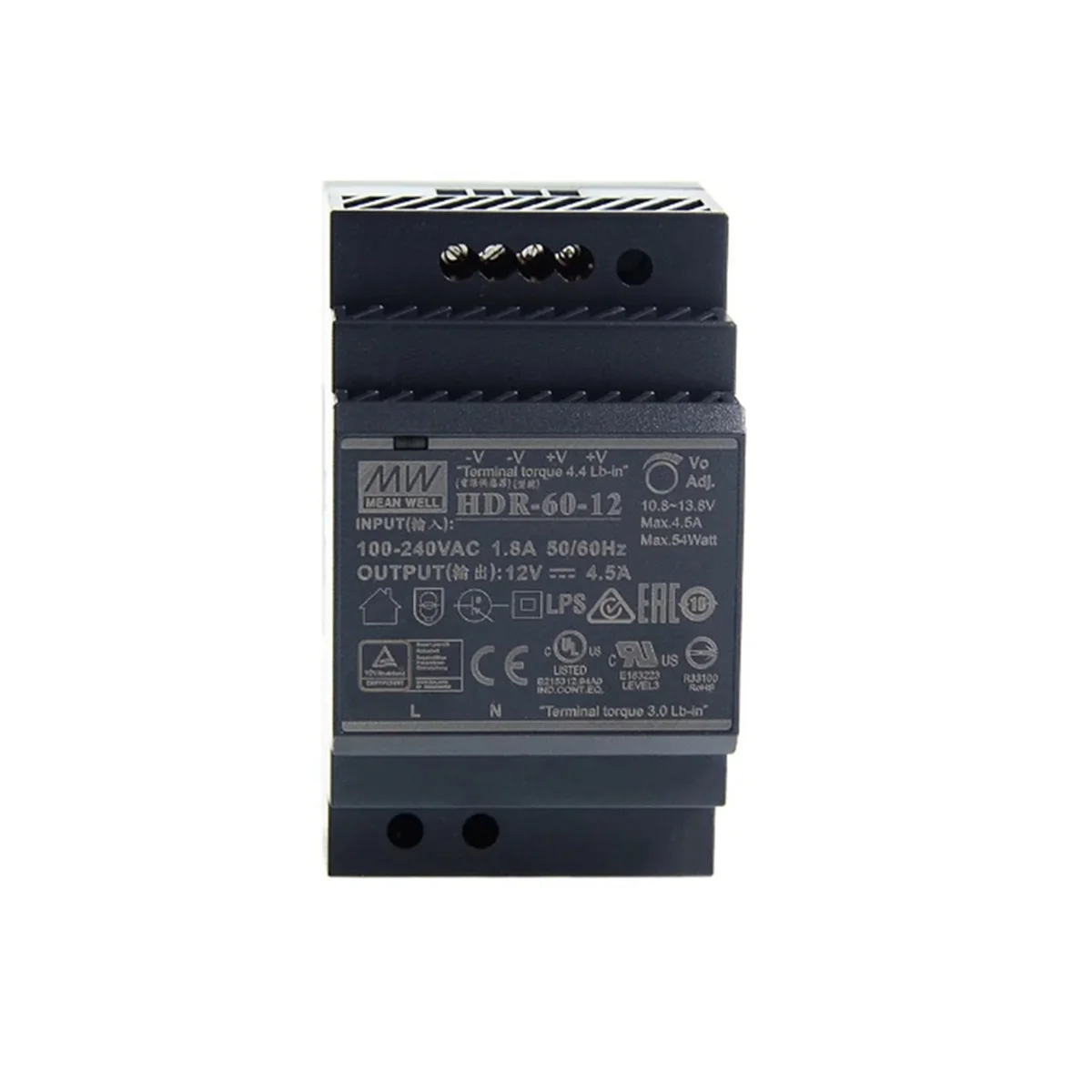 

N33R_85-264V 12V 4.5A 54W Single Output Industrial DIN Rail Power Supply