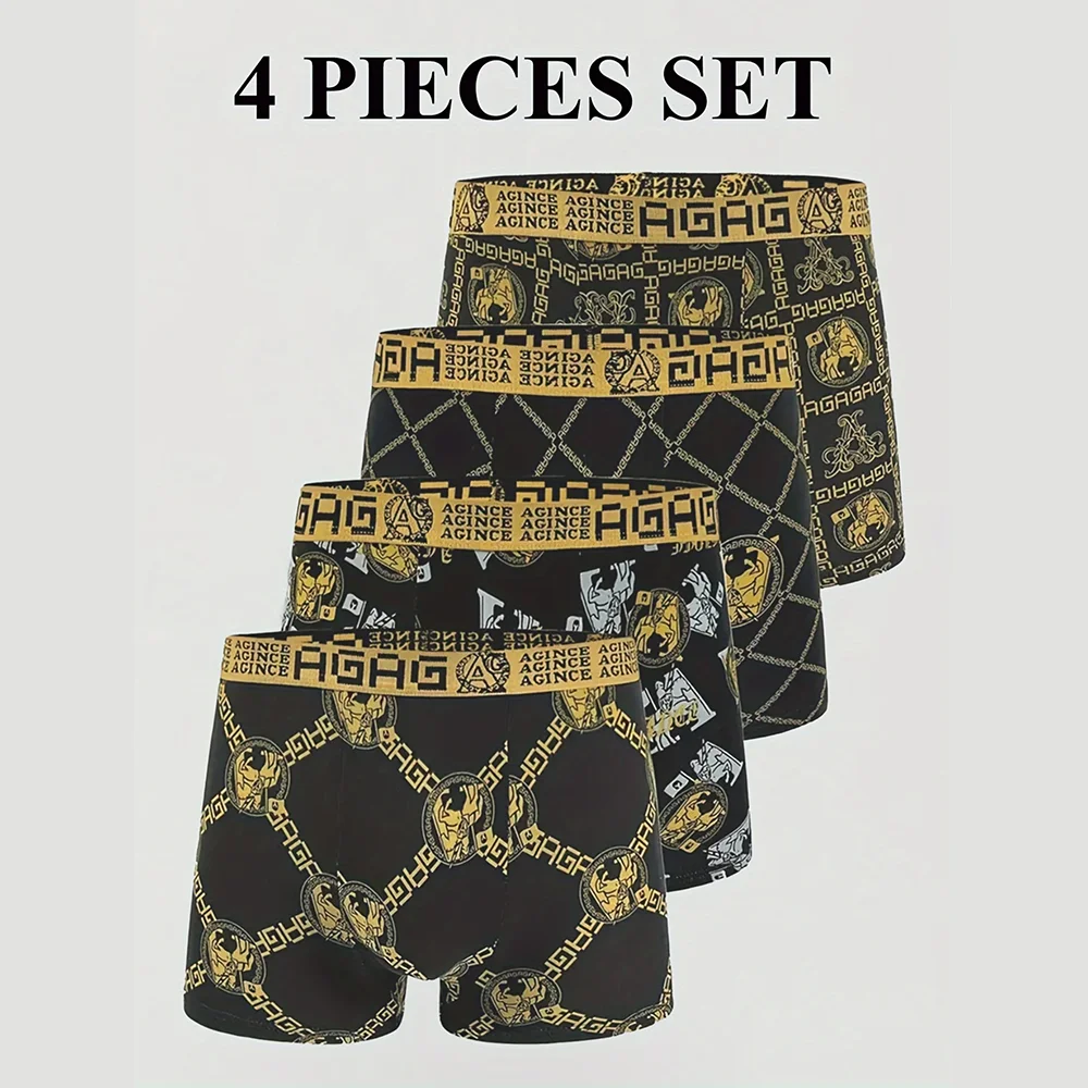 4pcs Luxury Men's Boxer Briefs High Stretch Fabric Breathable Comfortable for All Seasons Comfortable Wear Elastic Waistband