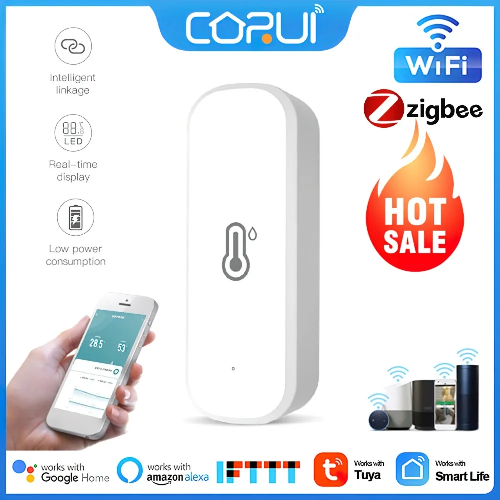 

Tuya WiFi ZigBee Temperature And Humidity Sensor APP Remote Monitor For Smart Home via Smart Life Works With Alexa Google Home