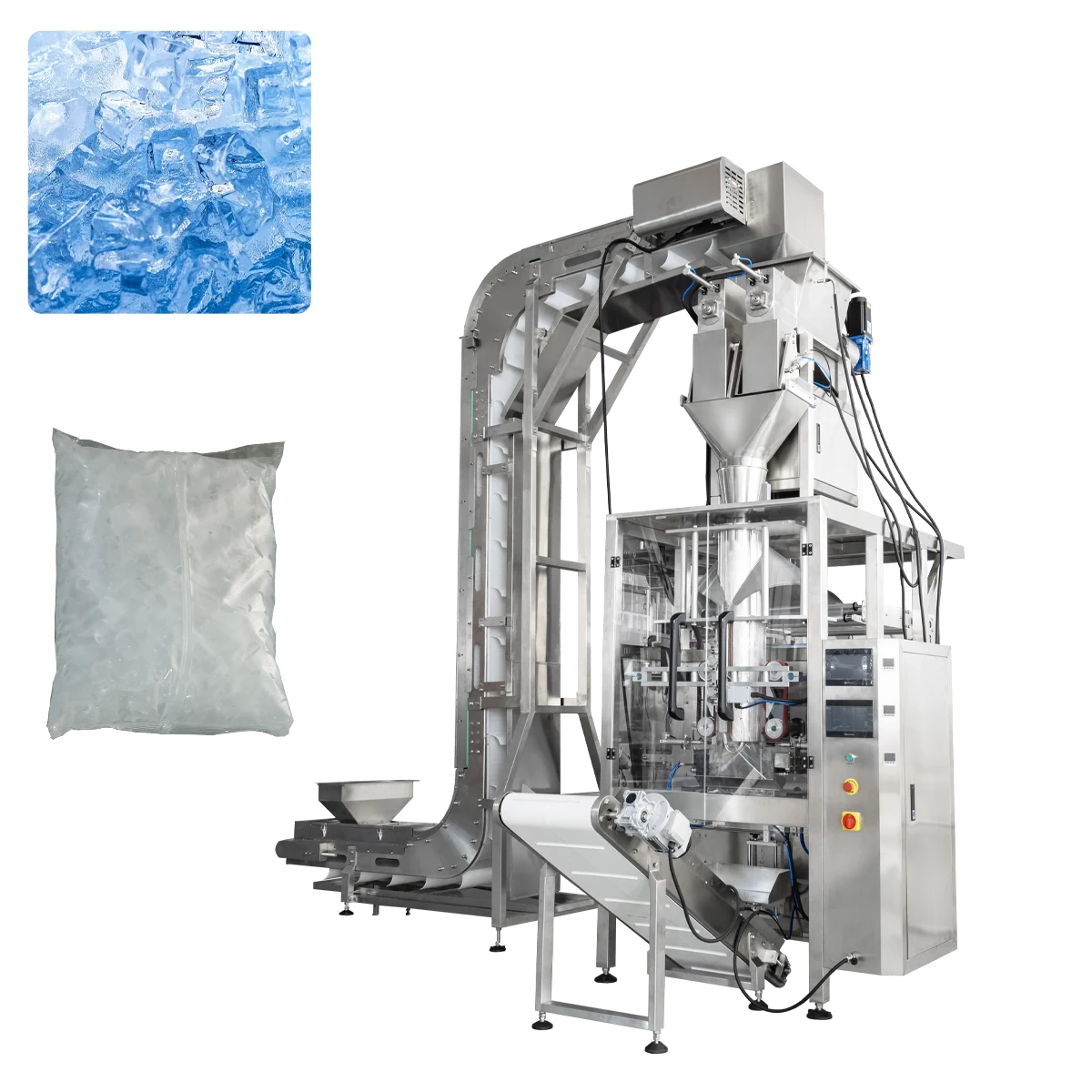 1 kg 2 kg 3 kg 4 kg 5 kg Macchina confezionatrice per sigillare il rotolo di pellicola PE completamente automatica per tubi di cubetti di ghiaccio fresco con pesatrice