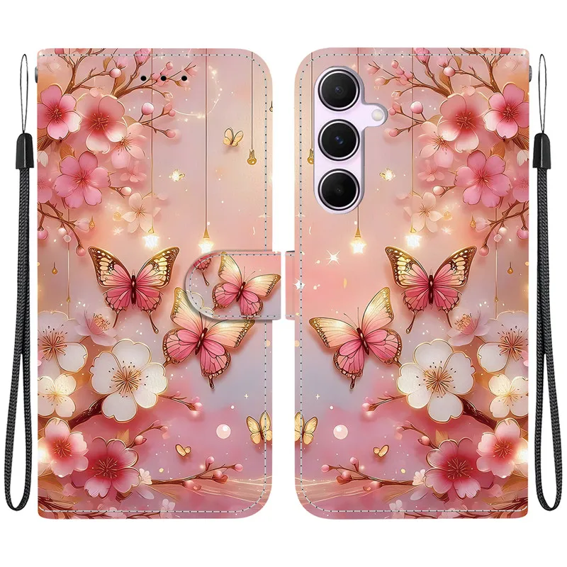 Eleganckie, kolorowe etui na telefon z motywem kwiatowym do Samsung Galaxy A15 A05 A25E SC-53F A35 A25 A55 5G, magnetyczne, skórzane etui z klapką, urocze. — zdjęcie produktu 2