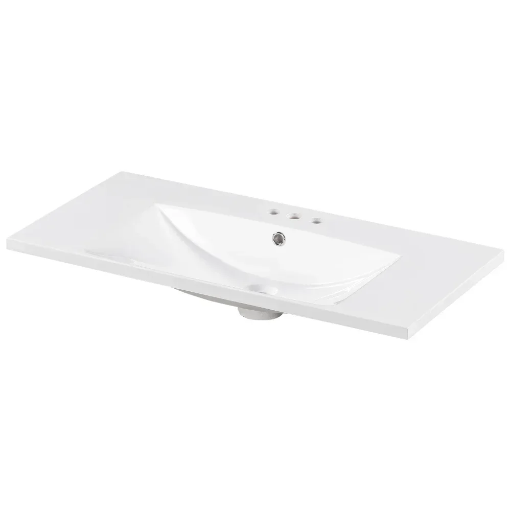 

[Sink Only] 36x18" Rectangular 3 Hole Bathroom Resin Sink, Vanity Top ，Sink Only, Fits 4" Center Faucet,24x18 Inch,30x18"