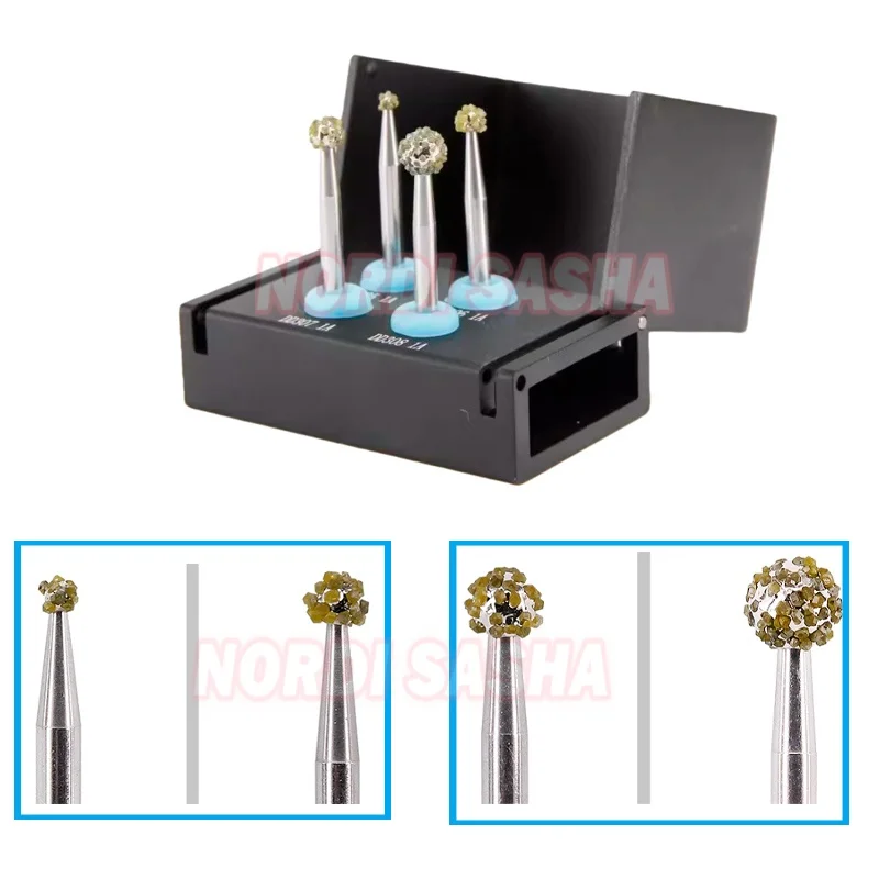 

4 шт./компл., комплект боров для стоматологической деградации, удаление мягких тканей с гнезда, алмазные шариковые боры Φ2,2 3,3 4,0 5,0