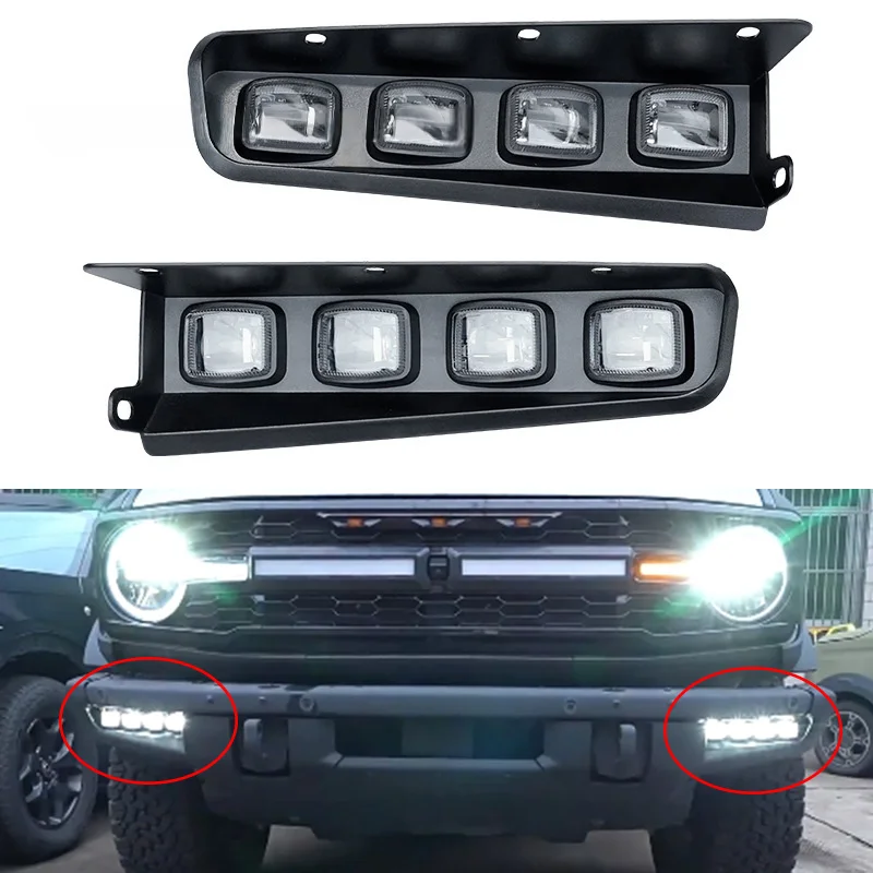 

2X передние бамперные фары из АБС-пластика для Ford Bronco Mustang 2021-2024 (не для версии Sport), дневные ходовые огни, противотуманные фары, фары бампера