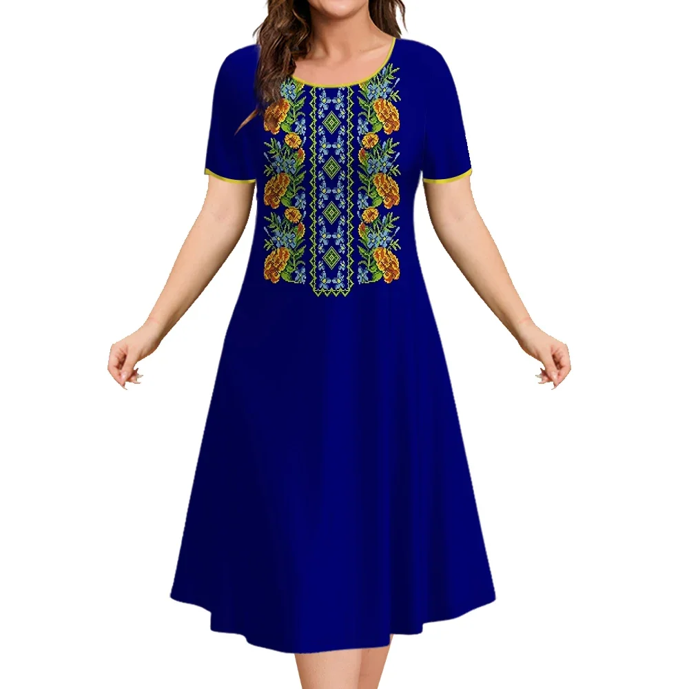 Elegant Plus Size Dresses For Women Summer Short Sleeve Casual A-Line Dress 3D Print Fashion Loose Dress Oversized Sundress Lady