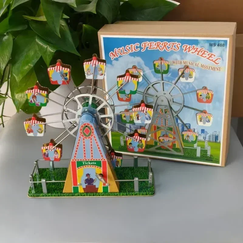 [Funny] Adult Collection Retro Wind up toy Metal Tin The Music ferris wheel Mechanical toy Clockwork toy figures model kids gift