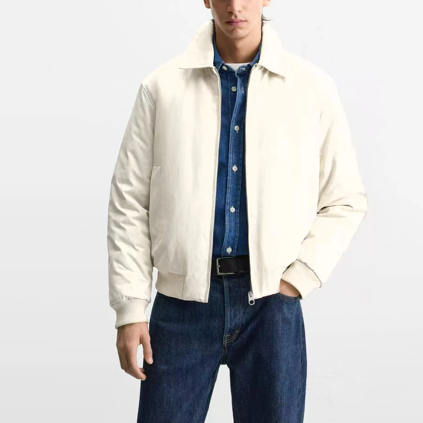 Z Men's Pilot Jaet Zipper Cotton Coat Loose Fit Long Sve Warm Casual Sle 2025 Autumn New Arrival Pure Color