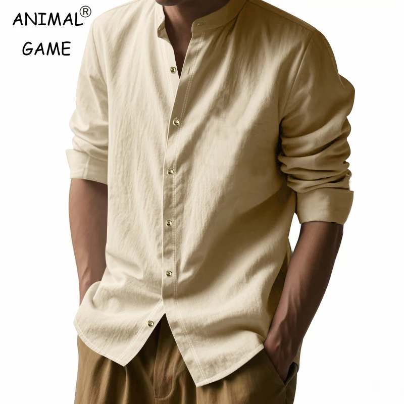 Mens Casual Long Sleeve Cotton Shirts Buttons Down Solid Plain Sleeve Summer Beach Shirts Lightweight Streetwear