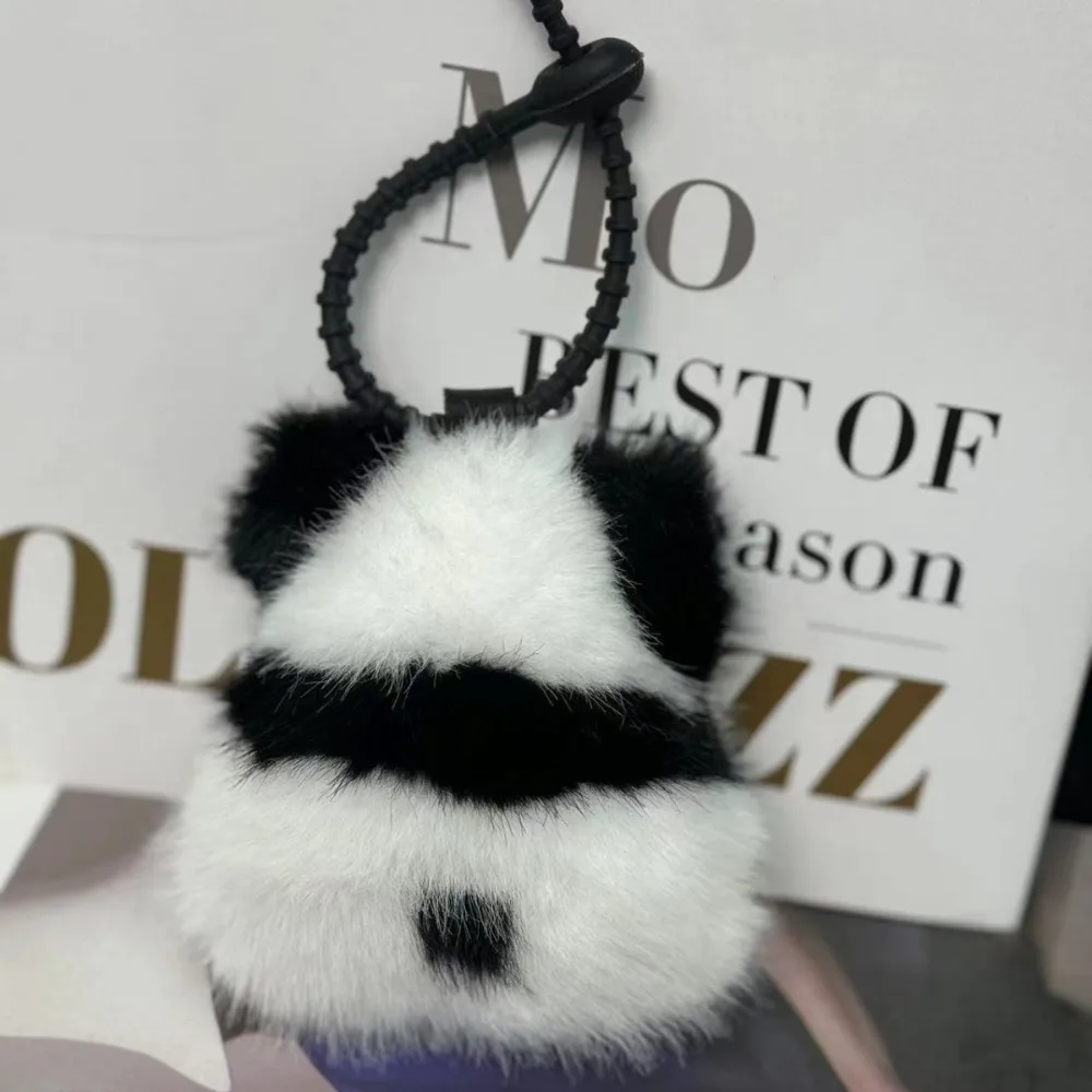 Kawaii Imitation Mink Fur Panda Toy Key Ring Silicone Buckle Cotton Plush Doll Pendant Metal Cute Animal Keychain Kids