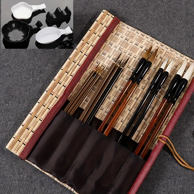 17-piece set，Painting brush set, with bamboo bag - high-quality watercolor and traditional calligraphy brushes