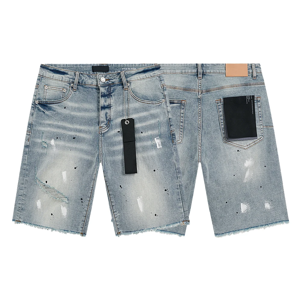 กางเกงยีนส์ขาสั้นสไตล์ฮิปฮอปสตรีทแวร์ผู้ชาย Y2k สตรีทแวร์ลำลองพิมพ์ลายคลาสสิคเรโทรวินเทจเดนิมขาดๆ