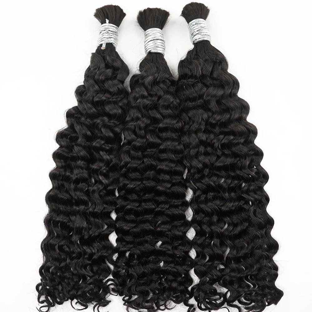 バルク編み込みヘア 100%人毛 ディープウェーブ カール 未処理 ウェフトなし ボヘミアンブレイズ 人毛バルクエクステ インドレミーヘア