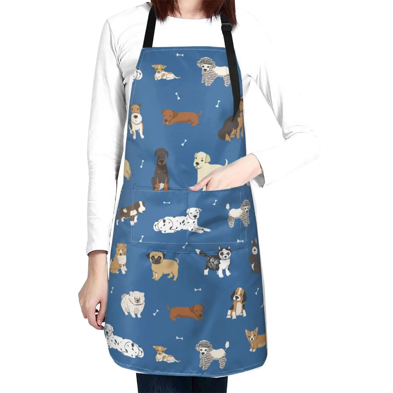 Cute Dog Grooming Apron with 2 Pockets Waterproof Dog Apron Chef Aprons Bibs for Women Men Adjustable Neck Stain Resistant