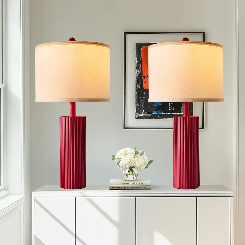 Red Touch Lamps Set of 2 with USB C+A Ports, 3-Way Dimmable, 2 LED Bulbs Included, Modern Table Lights for Living Room, Bedroom, Nightstand view 4