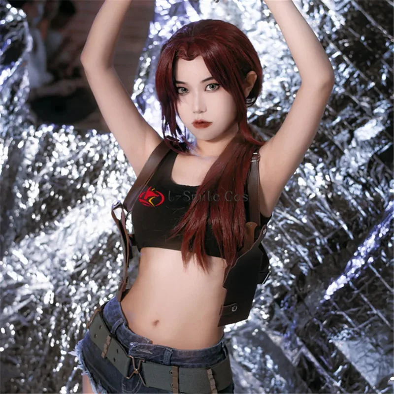 CyHigh Quality  Rebecca Revy Cosplay Wig 65cm Long Wine Dark Red Ponytail Long Styled Hair Wigs + Wig Cap view 5