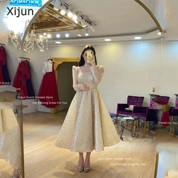 Xijun Glitter Wedding Dress Sequined Short Long Sleeves Bridal Gowns Prom Dresses 2024 Saudi Arabric Wedding Party Dress Luxury