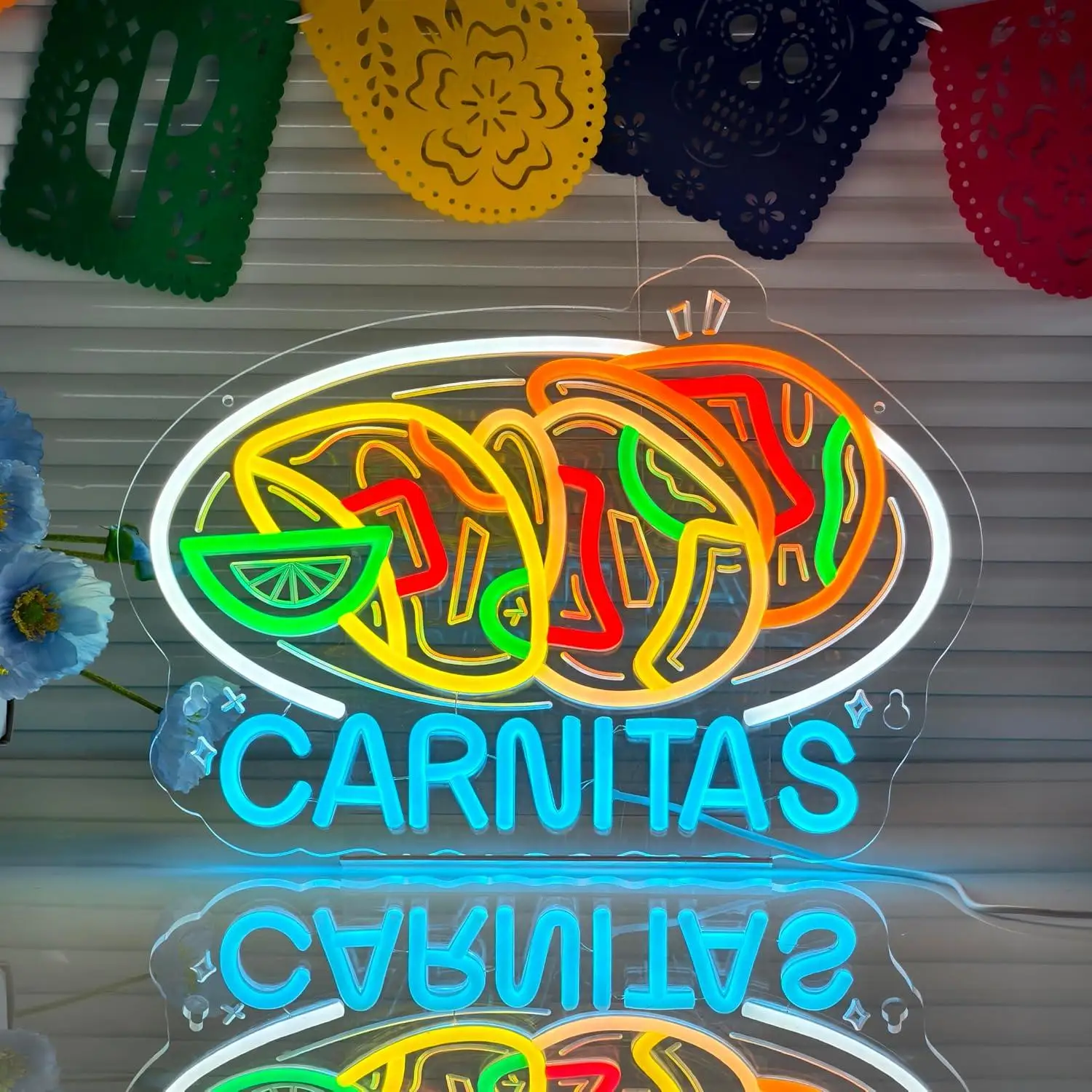 Carnitas Neon Sign USB Dimmable LED Neon Lights For Mexican Restaurant Taco Shop Food Store Business Storefront Wall Decoration