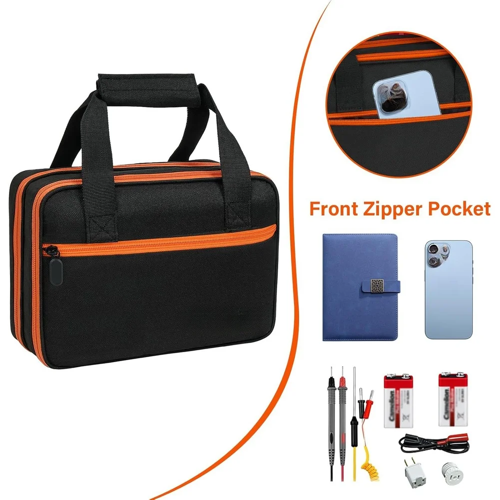 FOR WOLFBOX MF100 Tester Storage Case Black Polyester Material Double Section with Handle and Zippered Mesh Pockets