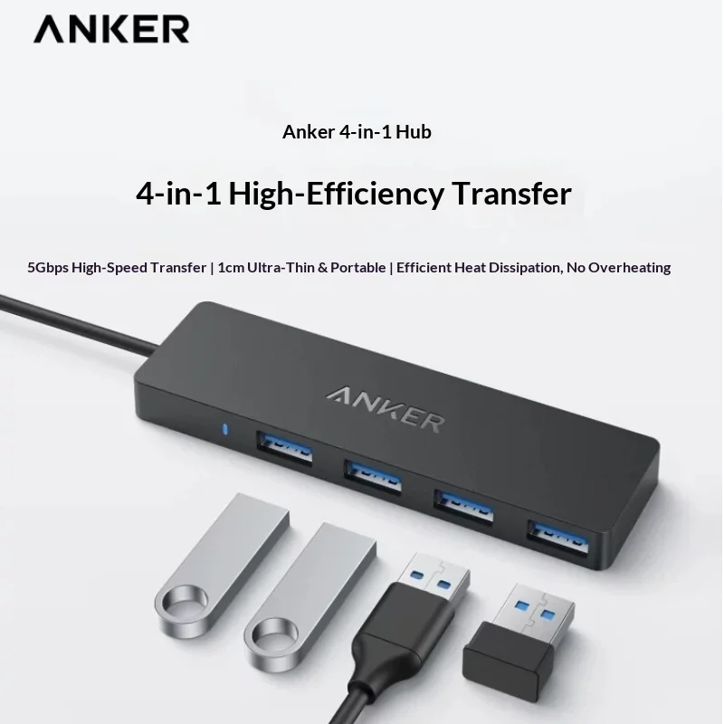 Anker USB‑C Hub 4‑Port USB 3.1 Gen1 5Gbps High‑Speed Data Transfer Slim Portable USB Expansion Dock For Laptops Desktop PC