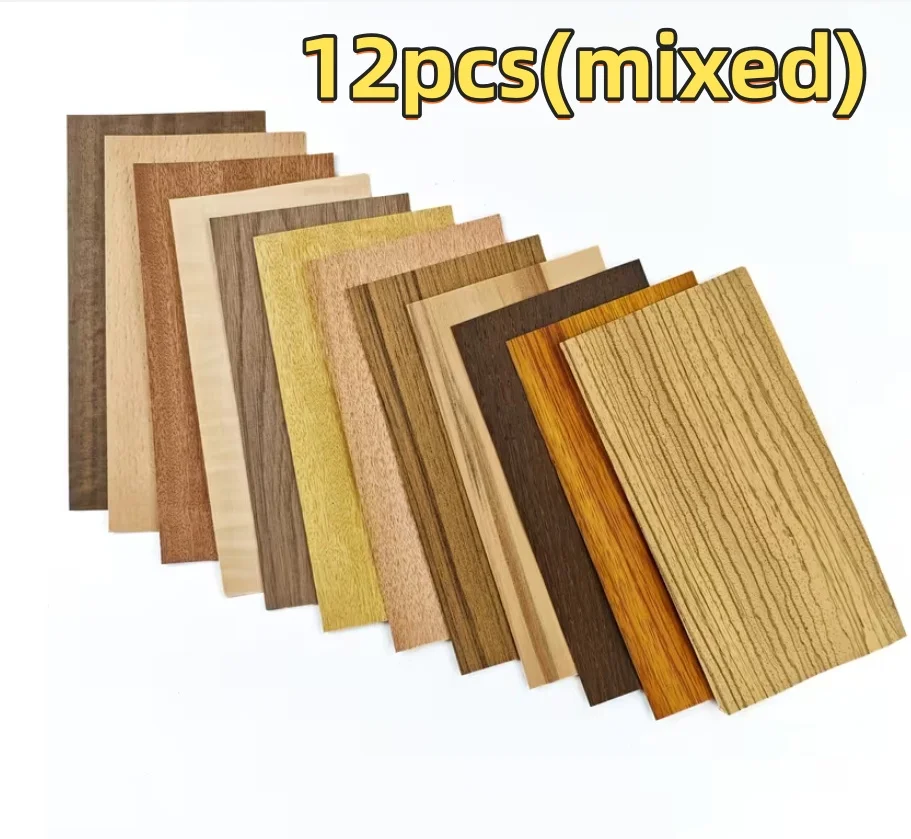 12PCS Natural Wood Veneer Variety Unique Patterns (Black Walnut Zebrawood Teak )  Inlay Art Guitar Furniture Decoration
