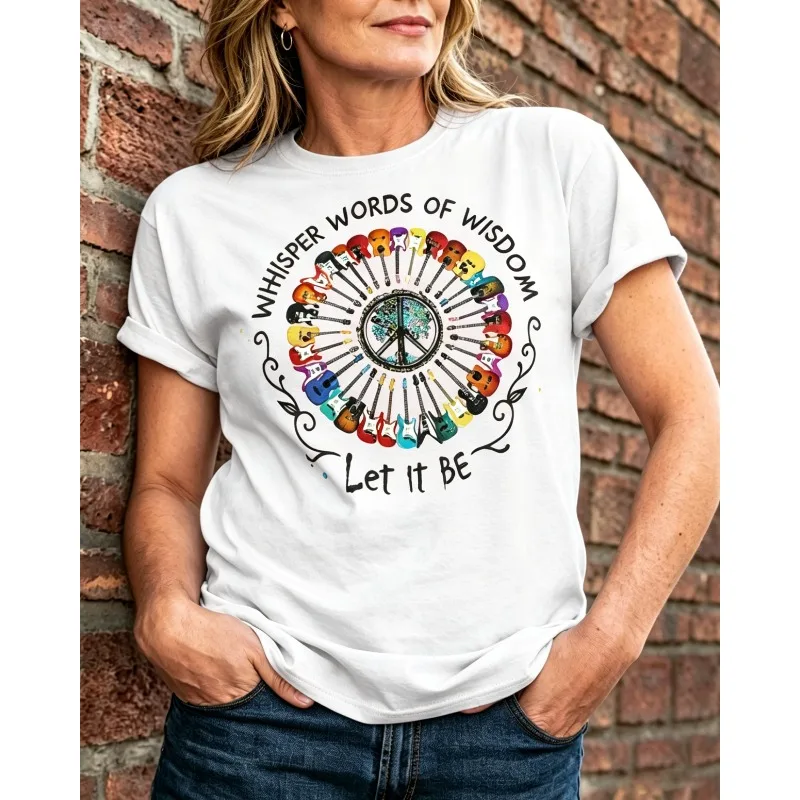 ilstile New Women's Let It Be Whisper Words Of Wisdom Print T-Shirts Short Sleeve O Neck Summer Tops Hippie Tees
