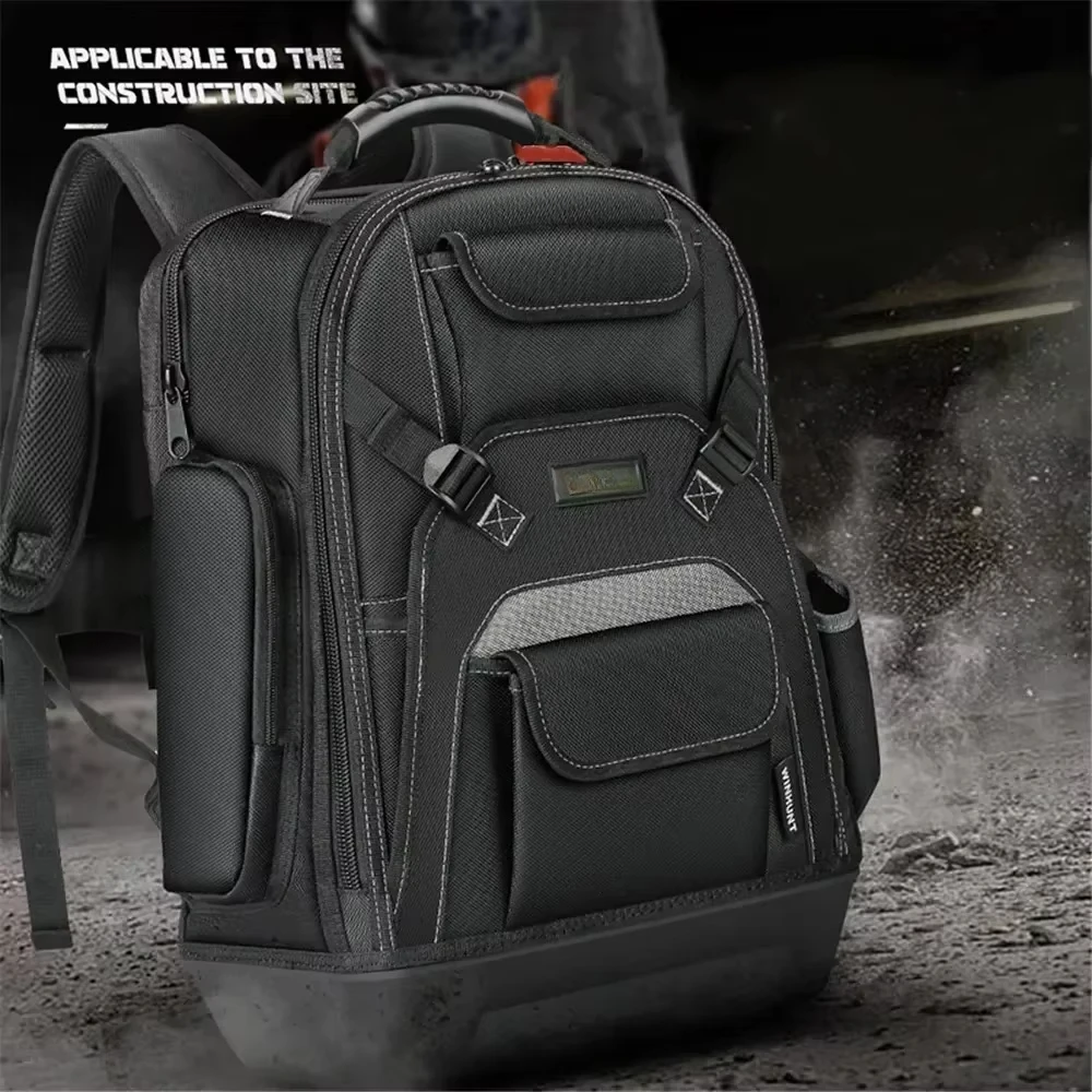 New High Quality Heavy Duty Canvas Tool Backpack Tool Bag Multi-pocket Plastic Bottom for Electrician Woodworker Tool Bag