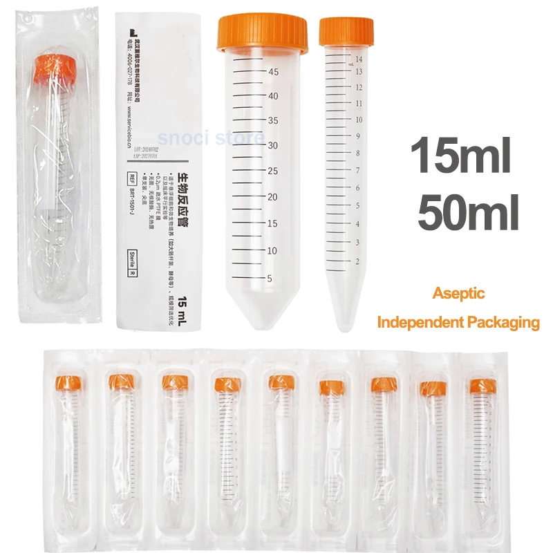 Conical Centrifuge Tubes 15ml/50ml Sterile Test Tubes with Screw Caps plastic Container, Non-Pyrogenic, DN/RNase Free，25/50Pcs