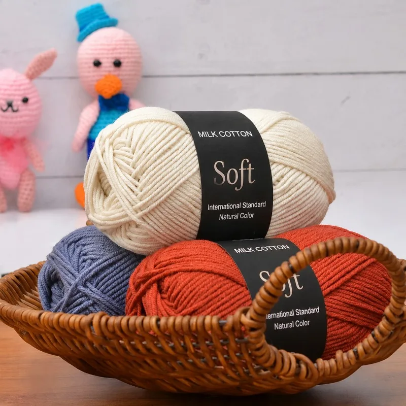 4‑Ply Milk‑Cotton Medium‑Thick Yarn Skein Hand‑Crochet Raw Material for Doll Shoe Sweater Creation Practical Knitting Thread DIY