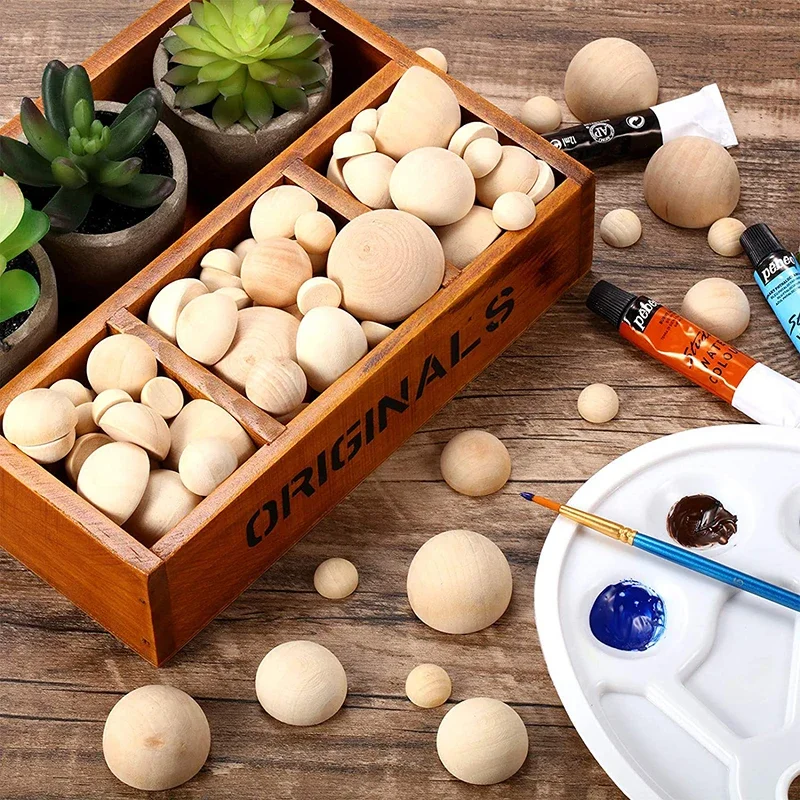 1-50pcs Half Wooden Beads Natural Wood Balls Split Round Wood Balls For DIY Kids Arts Make Gnome Noses Crafts Christmas Decorate