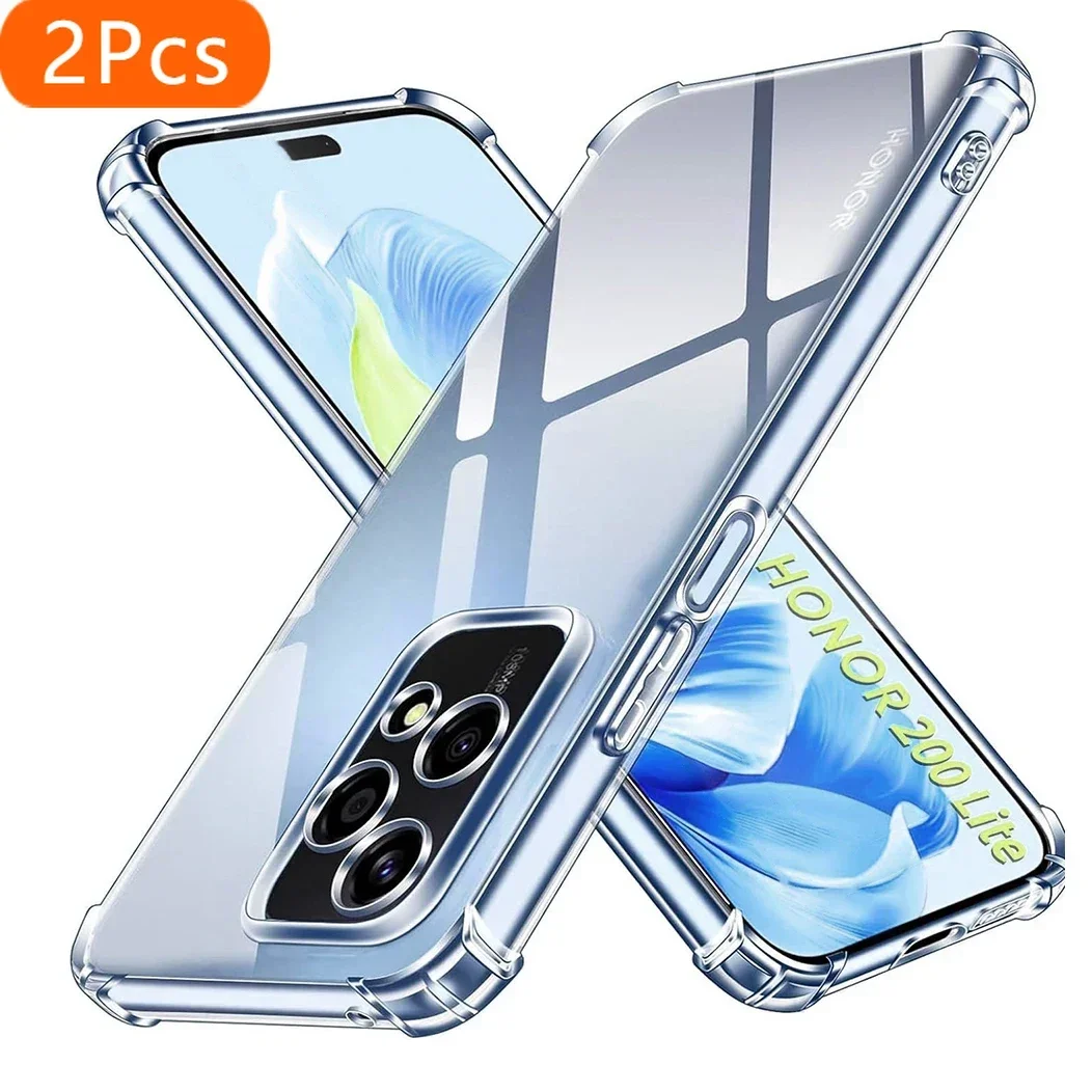 

2Pcs Shockproof Silicone Soft Clear Case For Honor 200 90 70 50 Lite Pro X9b X8b X7b X9a X8a X7a X7 X8 X9 X6 5g Ultra Thin Back