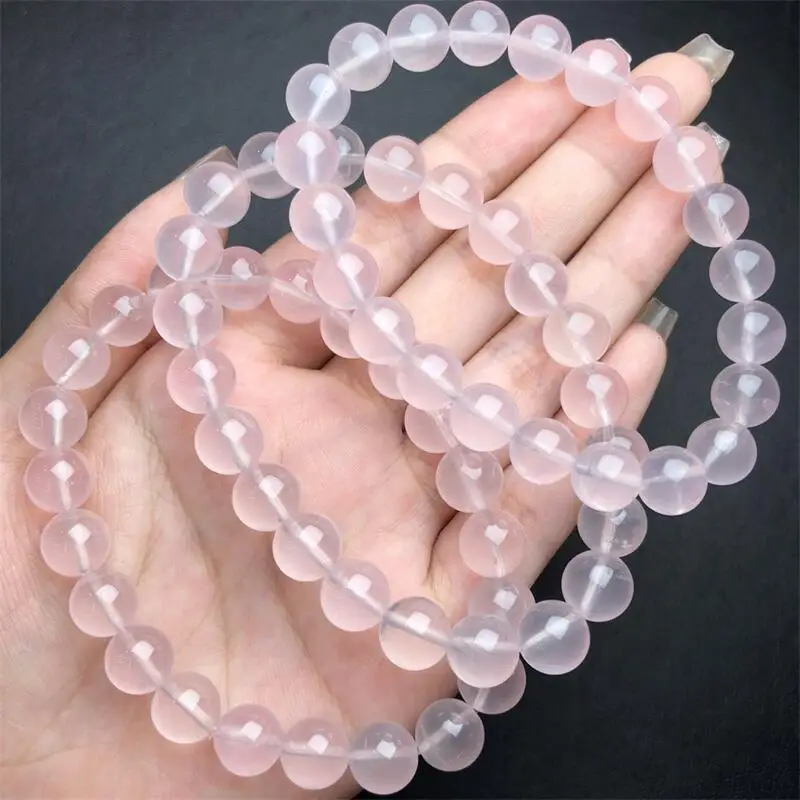 9MM Natural Rose Quartz Bracelet String Charms Handmade Fortune Energy Bangle Mineral Woman Amulet Jewelry Gift 1PCS