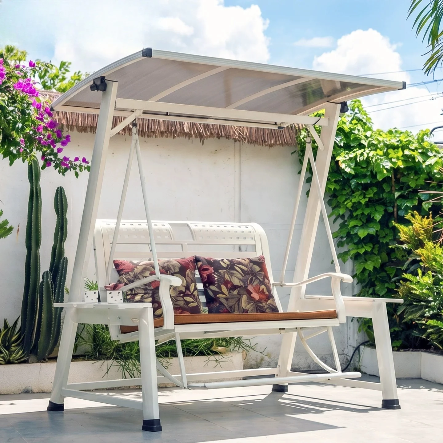 For Solar Aluminum 2-3 Person Swing Chair, Garden Patio Hanging Cradle Lounger, Balcony Outdoor Lounger