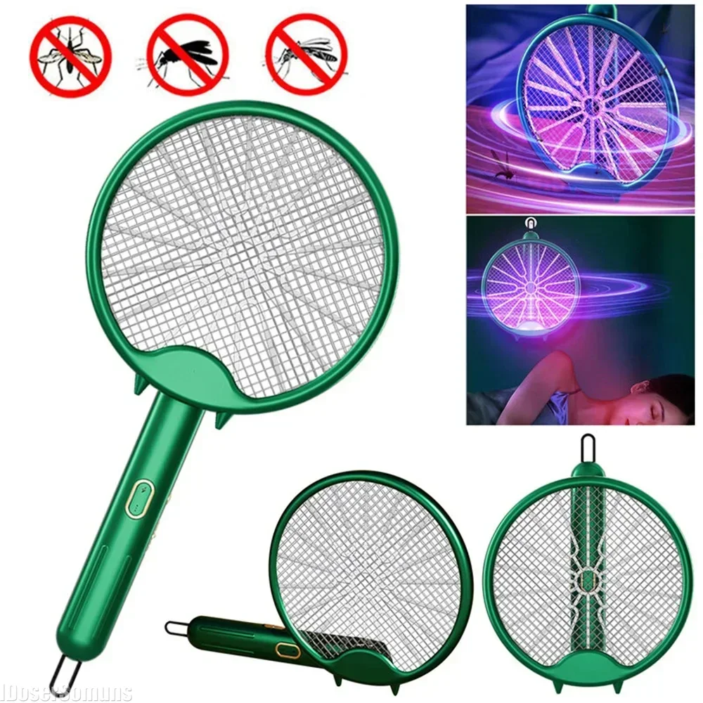 Fly Swatter 3000V Electric Mosquito Racket Rechargeable Bug Zappers Racket Portable Foldable Mosquito Killer Trap for Bedroom