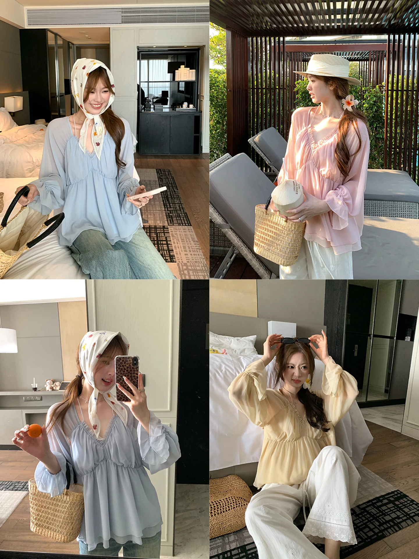 

Романтичная французская блузка из тюля с V-образным вырезом, свободного кроя, А-силуэт, весенняя, с принтом «Маленькая примула» и деревянными элементами декора