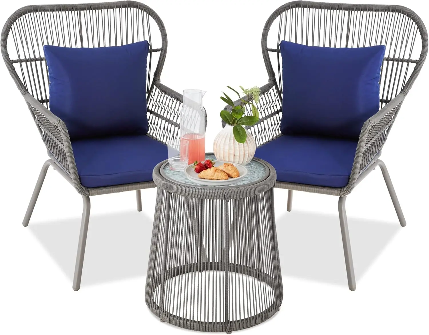 3-Piece Patio Conversation Bistro Set, Outdoor All-Weather Wicker Furniture for Porch, Backyard w/ 2 Wide Ergonomic Chairs